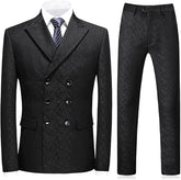 Black Double Breasted Jacquard Prom Suit for Men
